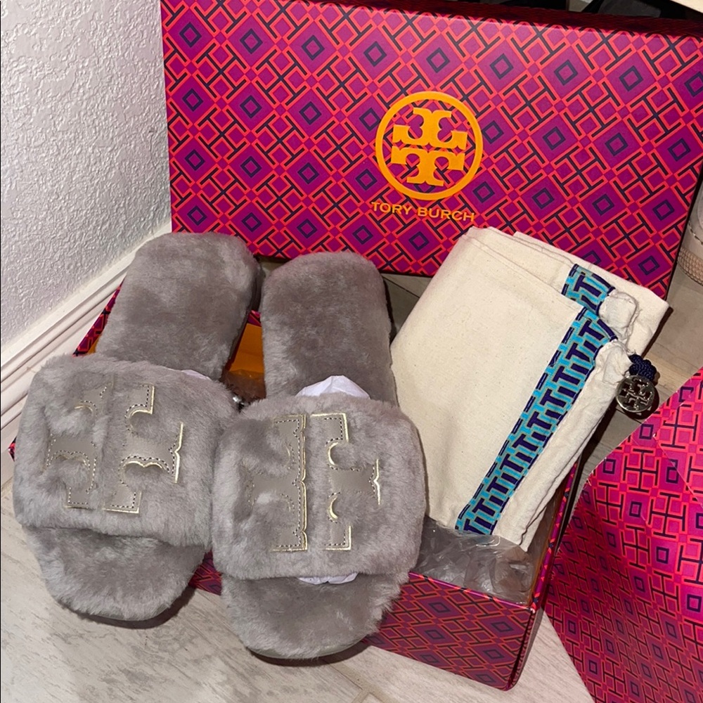 Tory Burch Double T Shearling Slide